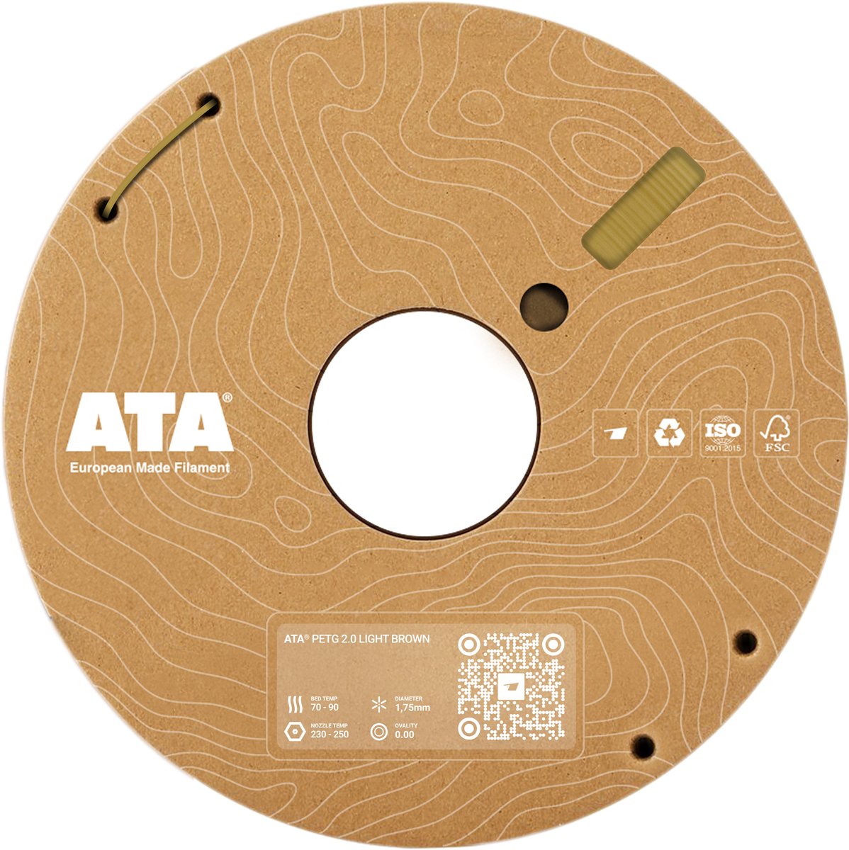 ATA® PLA 2.0 Light Brown SP | PLA 3D Printer Filament - 1.75mm - 1 KG PLA Spool - Diameter Consistency Insights (DCI) - European Made Filament