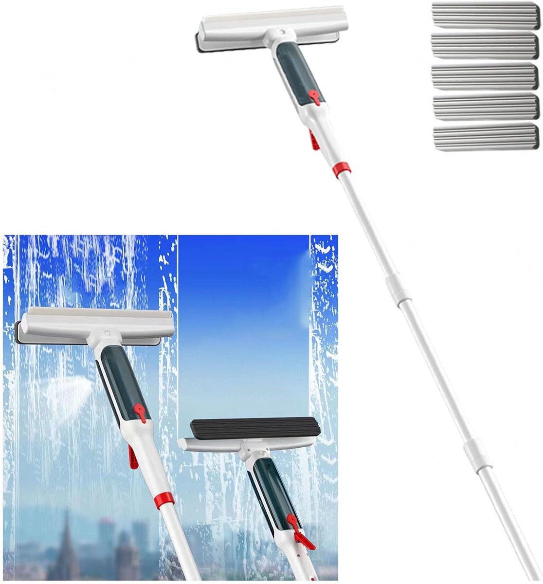 Raamwisser Set - Raam Reiniger - Streeploos Ramen - 4-in-1 Functie - Tot 190 cm - Grijs