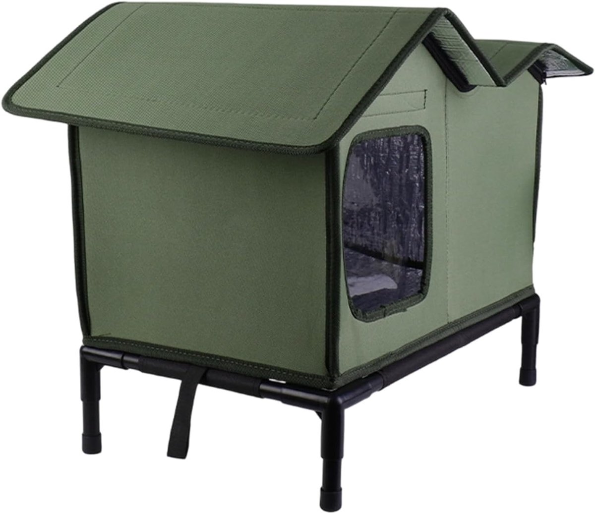 Buiten Kattenhuis - Kattenonderdak Weerbestendig - Bescherming Dieren - Dubbellaags Geïsoleerd - 8D x 34W x 8H cm - Leger Groen