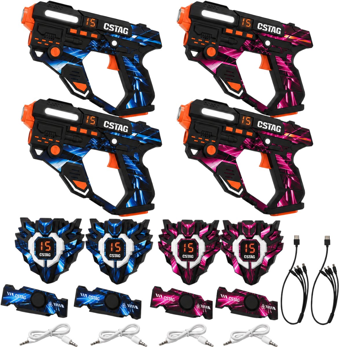 Luumuu® Lasergame Set voor Kinderen Oplaadbaar - Lasershoot Speelgoed Geweer - Laserguns - Lazer Blaster Kids - Laser Game Shoot - Lasergun Pistool - Light Battle Spel - Volwassenen - 4 Persoons Tag met Blasters en Vesten - 360° Sensoren