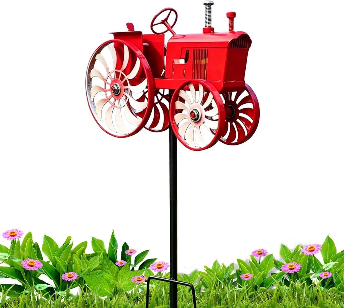 Tractor Windmolen - Tuindecoratie Molen - Buiten Verfraaien - Weerbestendig Metaal - 68 cm Hoog - Rood