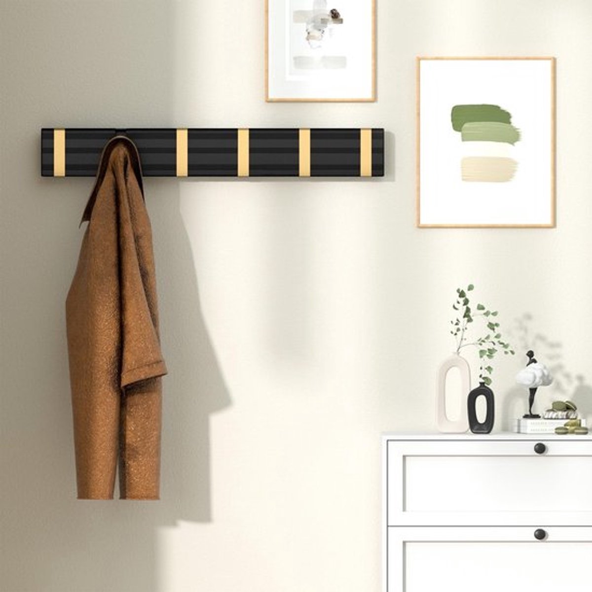 Virtubuy - Wandgemonteerde Kapstok - Met 6 Vouwhaken - Modern Design - Ideaal voor