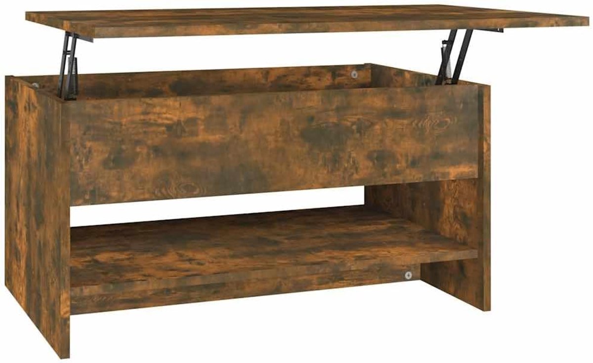 Salontafel Gerookt Eiken - Houtkleurige Tafel - Opbergen en Lezen - Verstelbaar Blad - 80 x 50 x 40 cm