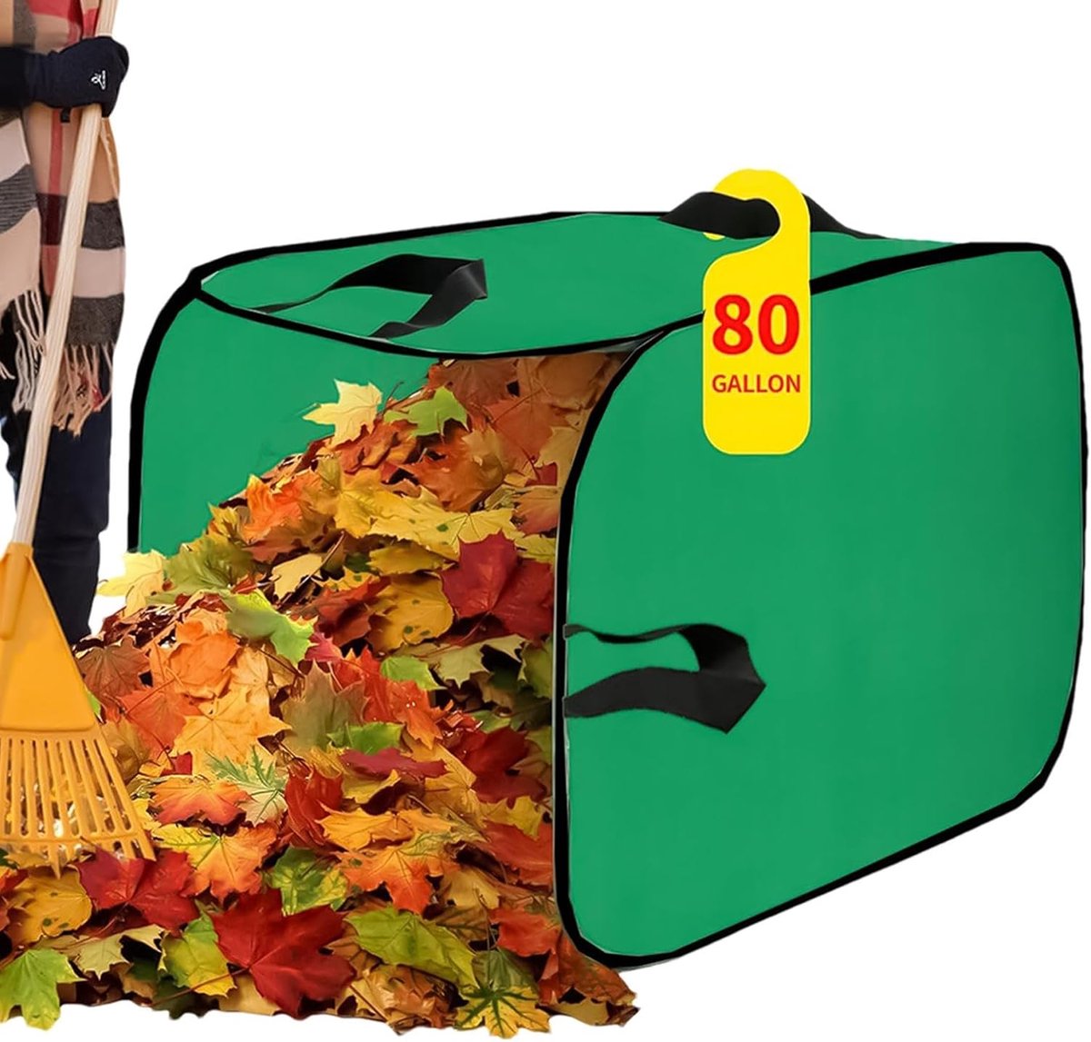 Bladstofblik met handvat - Tuin vuilniszak - Gazon reinigen - Scheurbestendig materiaal - 60x60x90cm - Groen