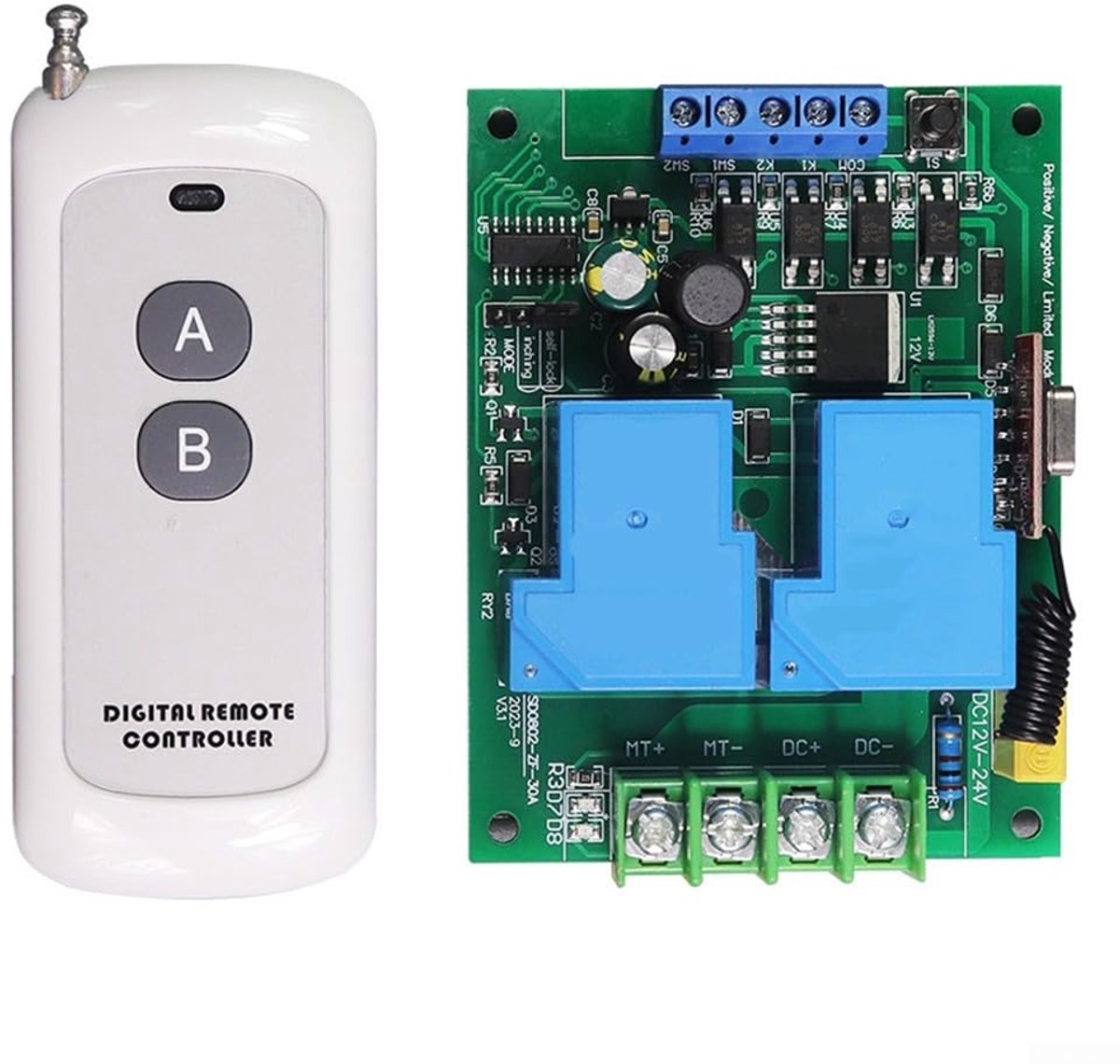 Motor Controller Module - Afstandsbediening Relais - Automatisering Projecten - Overstroom Beveiliging - 30A Nominale Stroom - Wit Groen