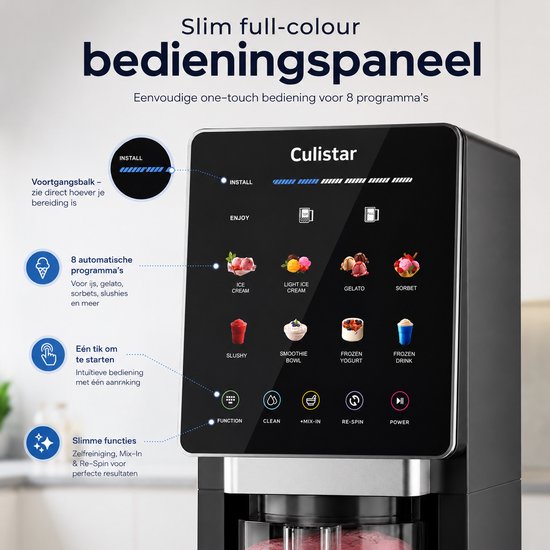 Culistar® Official 10-in-1 IJsmachine - IJsmaker - IJsmaker Voor Roomijs, Sorbet, Gelato en Slushie - Frozen Cocktails & Smoothies - Automatische Clean Functie - Kleurendisplay - Vaatwasserbestendige Bekers — afbeelding 4