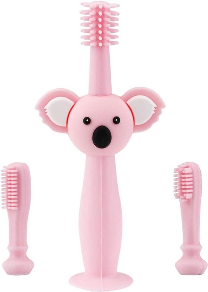 Tandenborstel voor baby's met siliconen bijtgreep, zuignapdesign en beschermring
