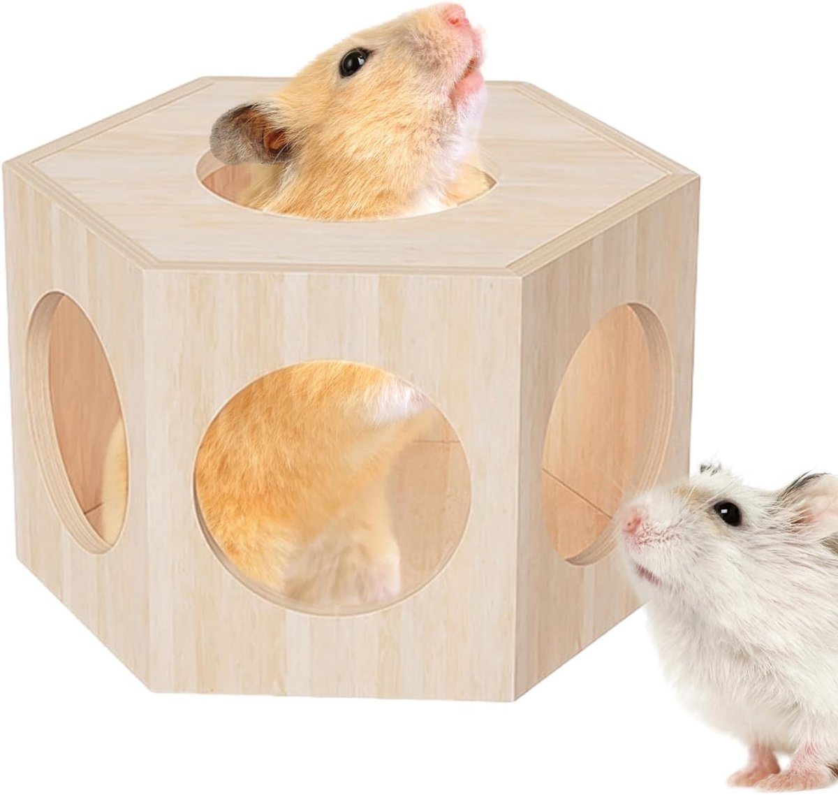 Houten Hamsterhuis - Dierenverblijf - Natuurlijk Spelen - Honingraat Ontwerp - 16x14x10 cm - Natuurlijk Hout