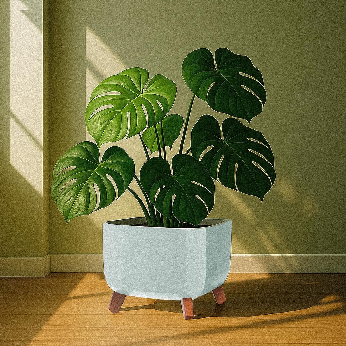 Plantenpot Vierkant - Bloempot Modern - Binnen en Buiten - Afneembare Houtlook Poten - 24 cm - Lichtgrijs