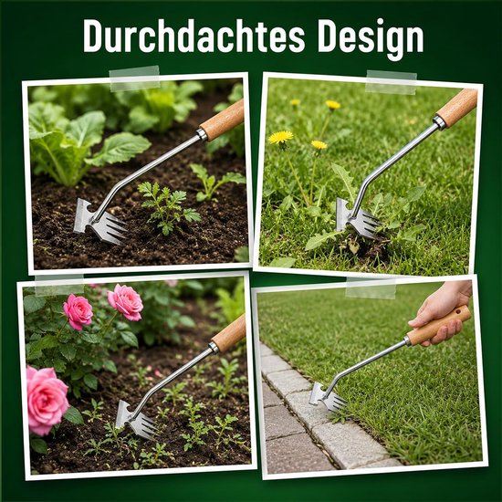 Onkruidsteker - Tuingereedschap - Onkruid Verwijderen - Roestvrij Staal - 32 cm - Houtkleur — afbeelding 3