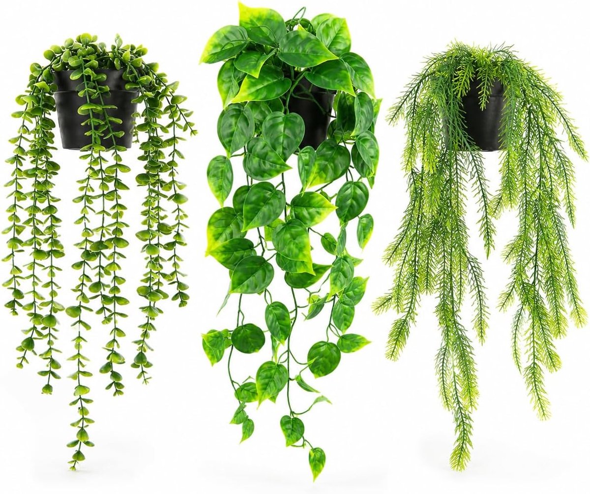 Kunstplanten met pot - Hangplanten decoratie - Binnen decoreren - Onderhoudsvrij - 4 stuks - Groen