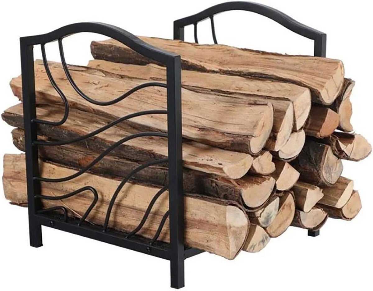 Houthouder Metaal - Openhaard Houtrek - Haardhout Opslag - Gepoedercoat IJzer - 35x40x40 cm - Zwart