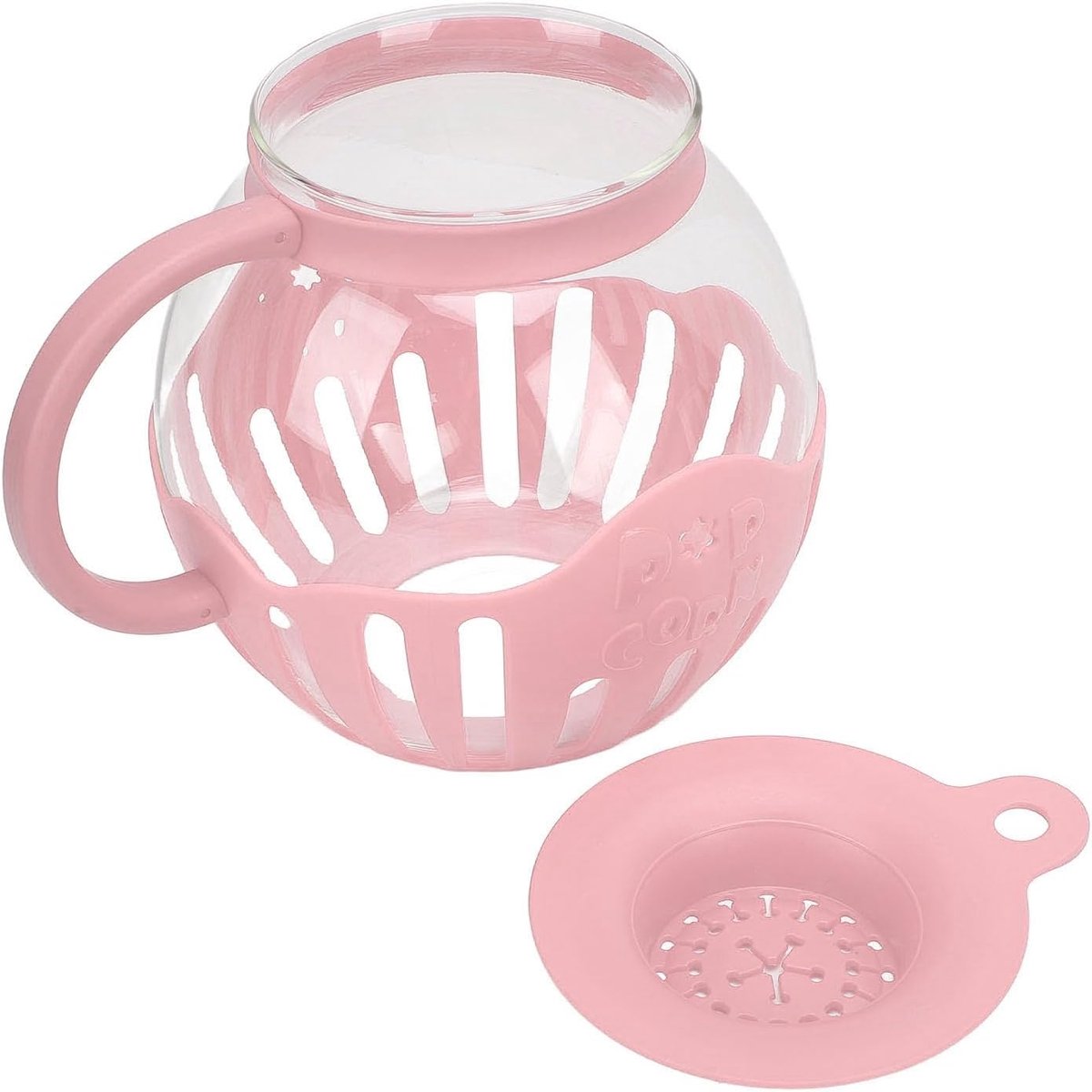Glazen Popcornpot - Magnetron Popper - Snacks Maken - Met Maatdeksel - 213 Liter - Roze