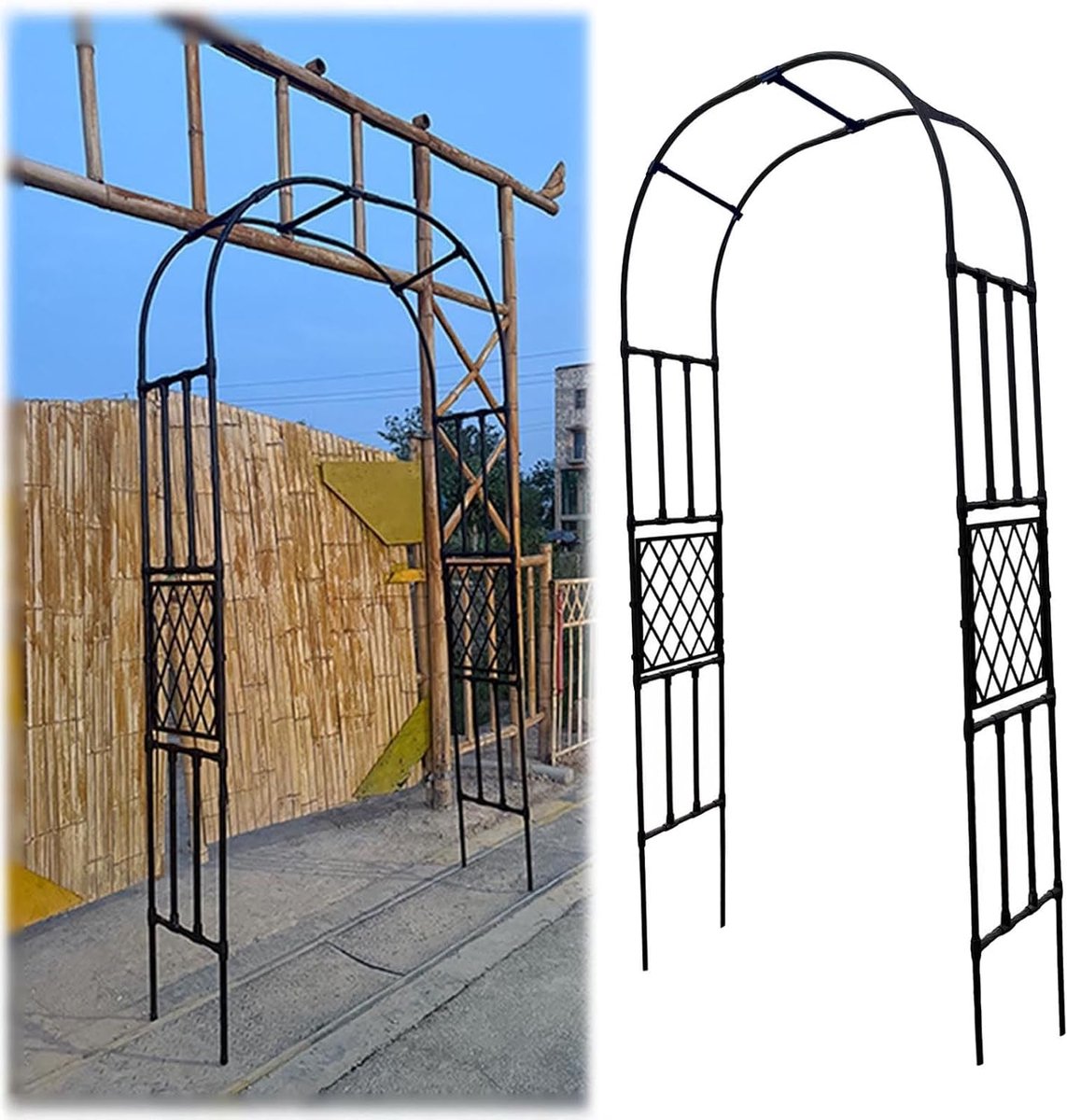 Rozenboog Metaal - Tuinpoort Prieel - Klimplanten Ondersteunen - Gegalvaniseerd Staal - H270cm B220cm - Zwart