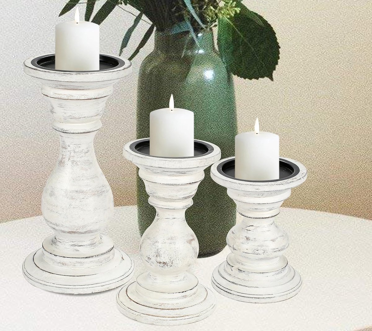 Kaarsenhouder Set - Houten Kandelaars - Decoratief Gebruik - Massief Mangohout - Set van 3 - Naturel