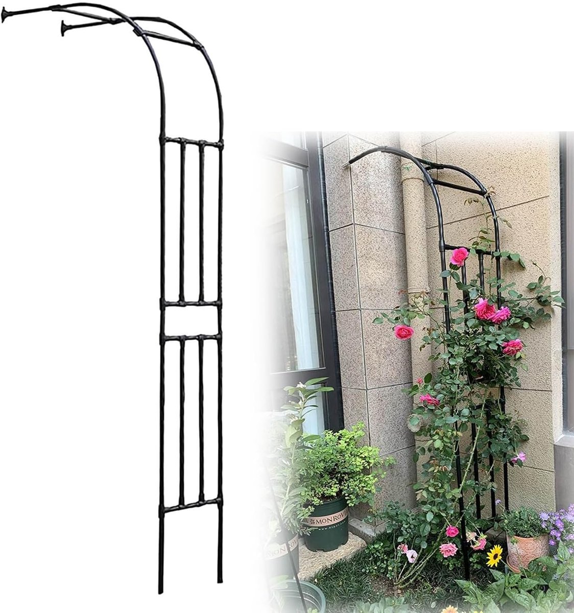 Halve Rozenboog - Tuinpergola Klimrek - Planten Ondersteunen - Weerbestendig Staal - B 1.8m x H 2.4m - Zwart