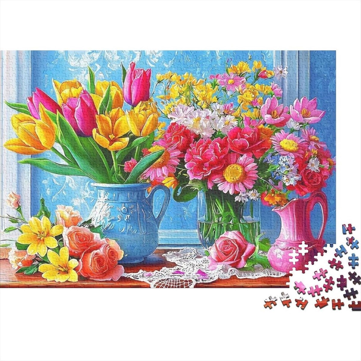 Bloemen Puzzel - 1000 Stukjes - Ontspanning Thuis - Gerecycled Materiaal - 38x26 cm - Stijl-4