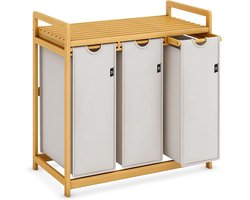 Wasmand - 150L - Wasmand 3 Vakken - Wassorteerder - Lichtgrijs - 81cm x 42cm x 80cm