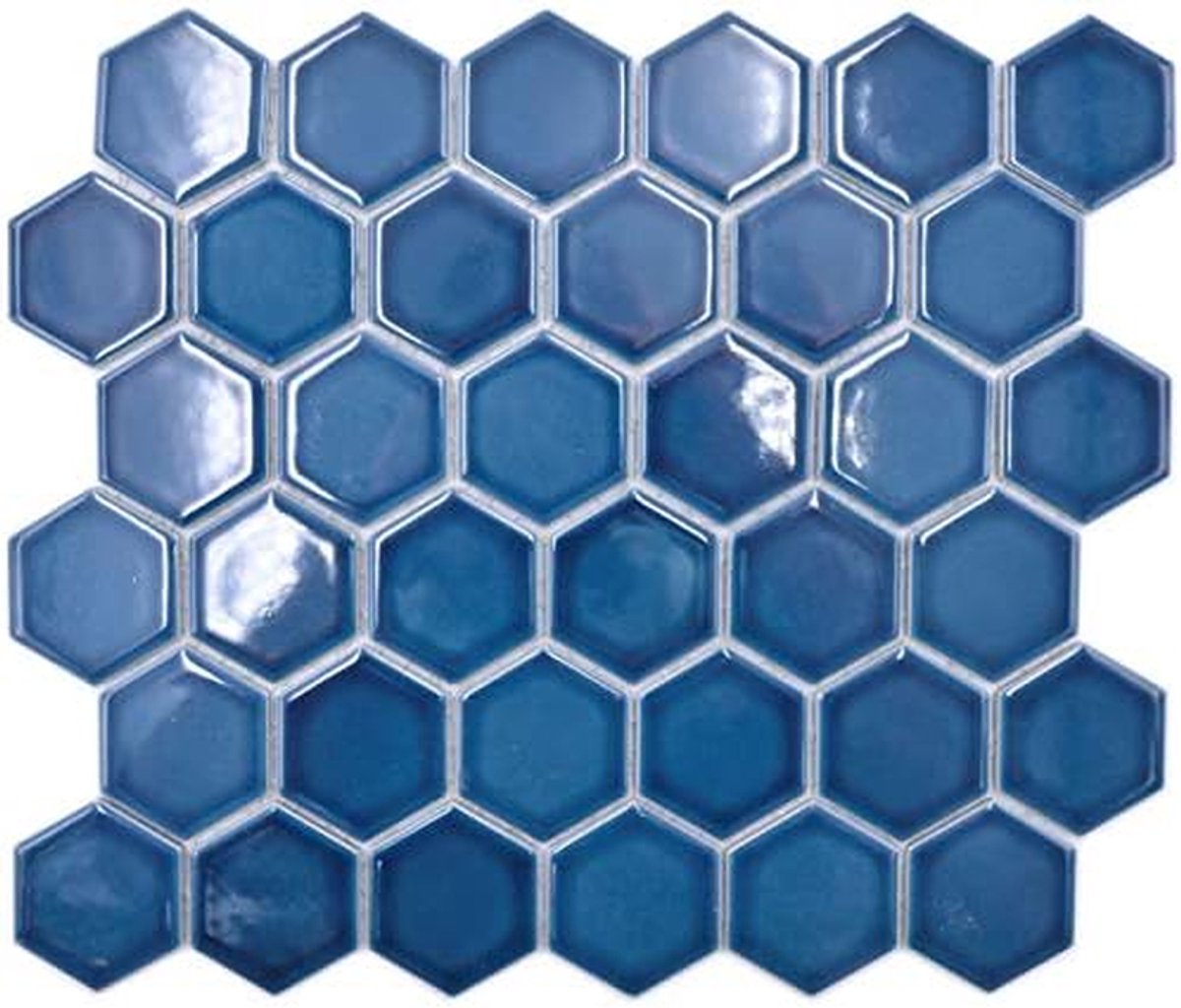 Keramische mozaïektegels - Hexagon tegels - Keuken badkamer - Glanzende afwerking - 09 m² per pak - Blauwgroen