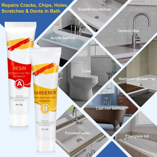 Reparatieset Badkuip - Wit Grout - Beschadigingen Herstellen - Sneldrogend & Krachtig - 100g - Wit — afbeelding 3