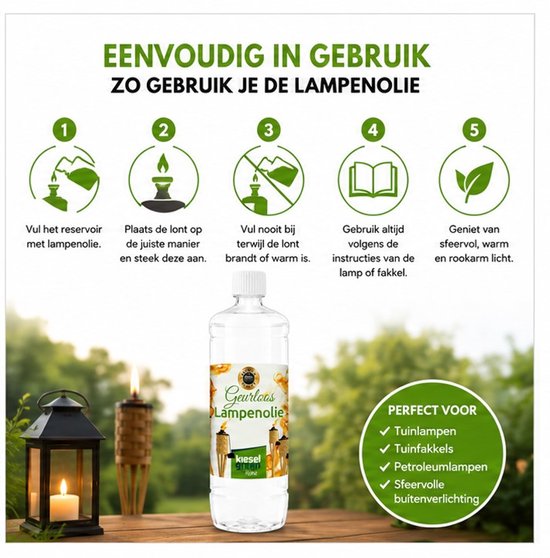 Kieselgreen Lampenolie 3 x 1 liter voor tuinlampen en fakkels geurloze olie met minimale rook en roetvorming — afbeelding 2