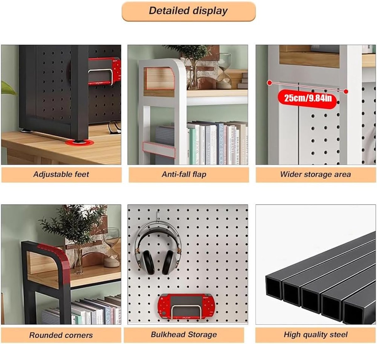 Industriële boekenplank met 2 niveaus voor op het bureau- multifunctionele vrijstaande opberg- en displayplank voor kantoren-woningen en keukens- 95x25x93 cm- donker walnoot