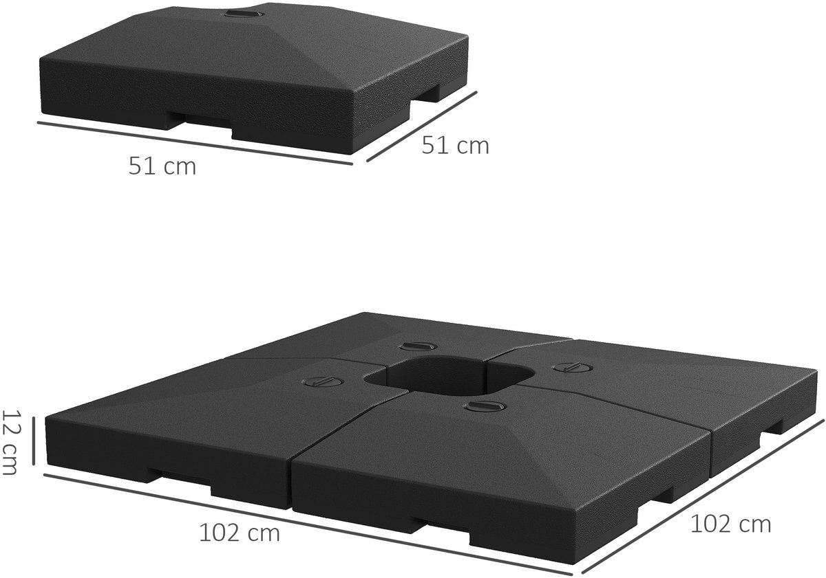 Parasolgewichten – Set van 4 – Tot 130 kg – Zwart