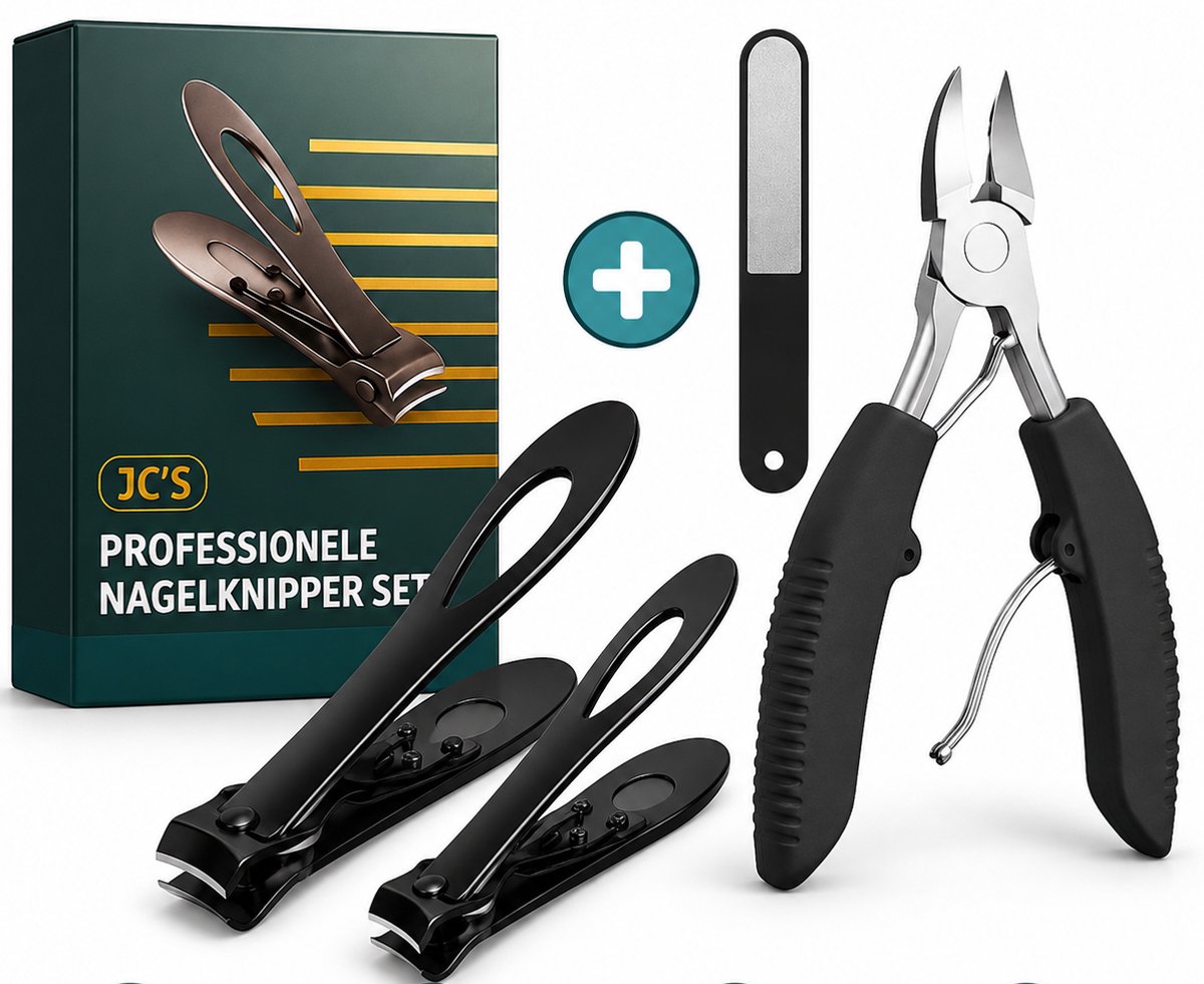 JC’s® - Professionele Nagelknippers set met nagelvijl + Professionele Nageltang – Voor Harde Teennagels – Ingegroeide Nagels – Kalknagels – RVS Nagelknipper – Teennagelknipper – Pedicureset – Manicure & Pedicure Tool