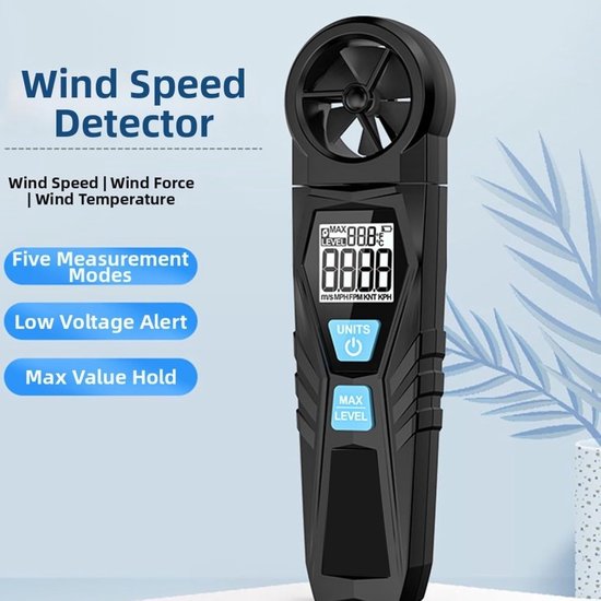 Digitale Anemometer - Windmeter Luchtstroommeter - Luchtstroom Meten - 180° Draaibaar Vleugelwiel - 0.8-108 km/u - Zwart — afbeelding 3