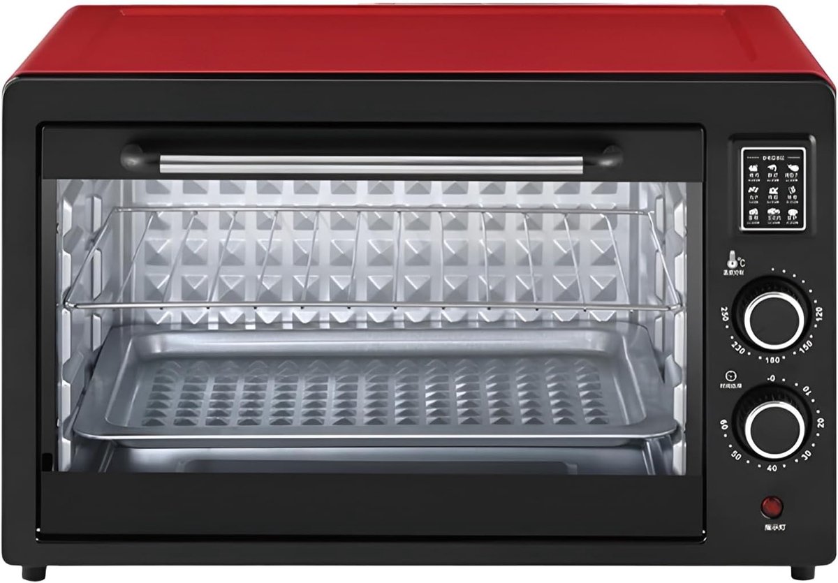 Mini Oven - Elektrische Oven - Thuis Bakken - Roestvrij Staal - 48L Capaciteit - Rood Zwart