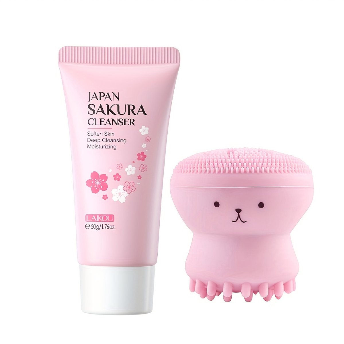LAIKOU Japan Sakura Gezichtsreiniger met Siliconen Gezichtsborstel - 50g - Niacinamide, Hyaluronzuur & Vitamine C