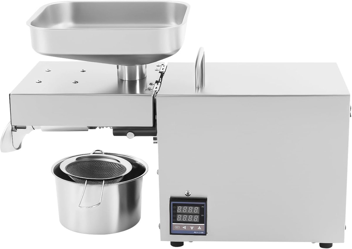 Oliepers Elektrisch - Olie Molen - Zelf Olie Maken - Dubbele Extractie Modes - 610 Watt - Zilver