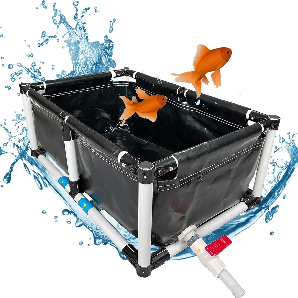 Buiten Vis Tank - Rechthoekig Zwembad - Vissen Houden - Sterk PVC Frame - Grote Capaciteit - Zwart
