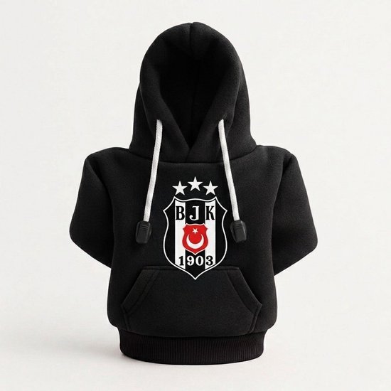 Zwarte mini hoodie met BJK 1903 logo en witte trekkoorden.