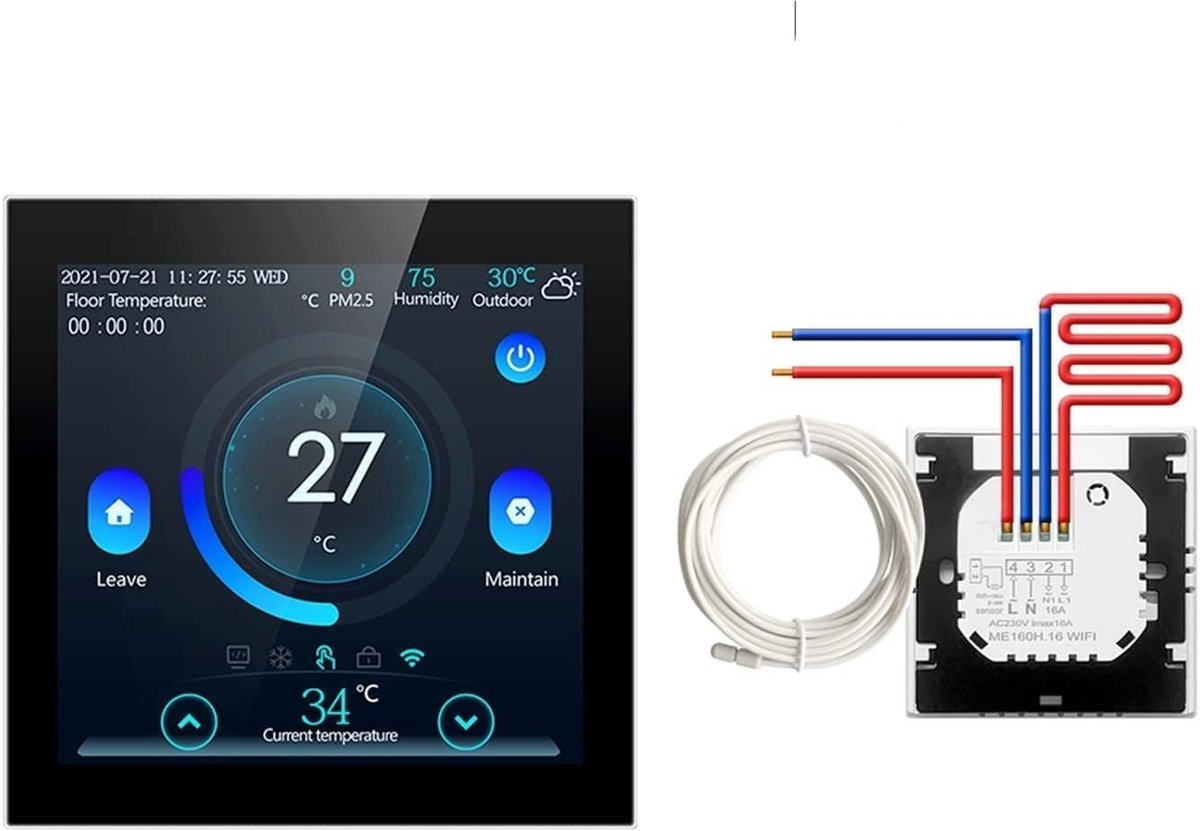 Slimme Thermostaat - Wifi Regelaar - Comfort Verwarmen - Weerstation Functie - 16A Belasting - Wit