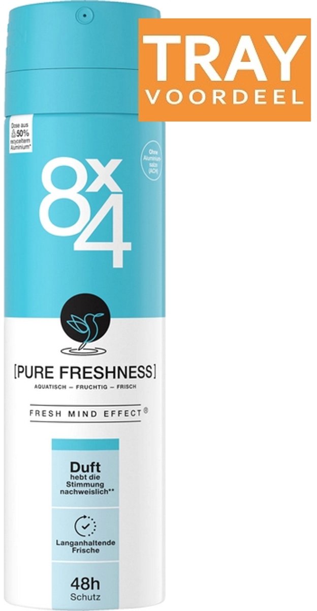 8X4 PURE FRESHNESS DEODORANT SPRAY 6 X 150 ML