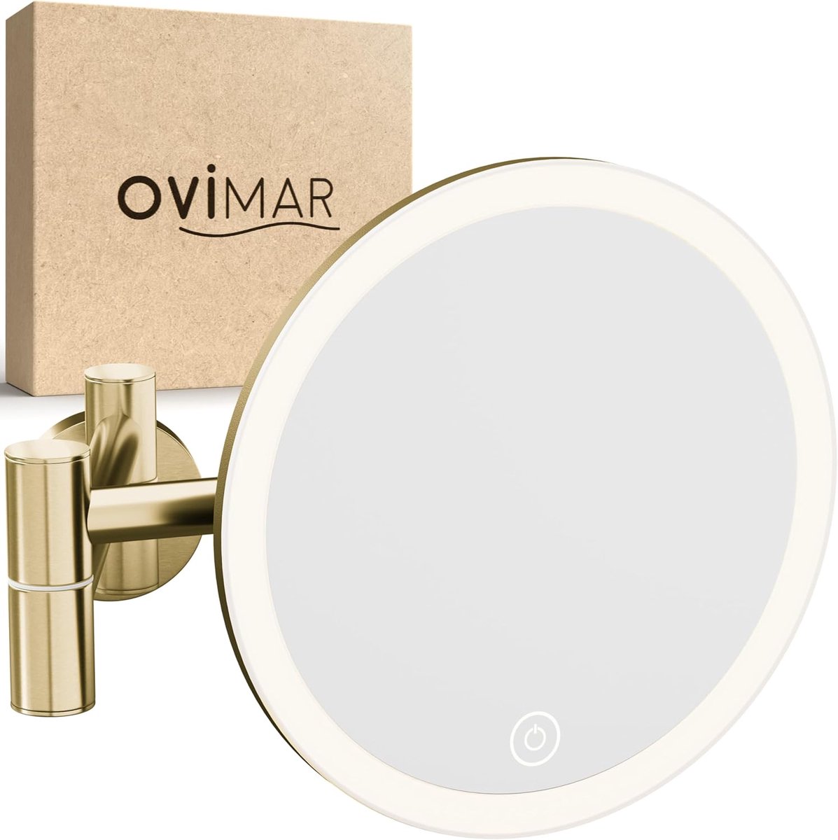 Thijox - Schoonmaakspiegel Blavand Gold | Verlicht Make-upspiegel | Oplaadbaar Wandmontage | 5-voudige Vergroting | 360 Graden Spiegel voor Badkamer