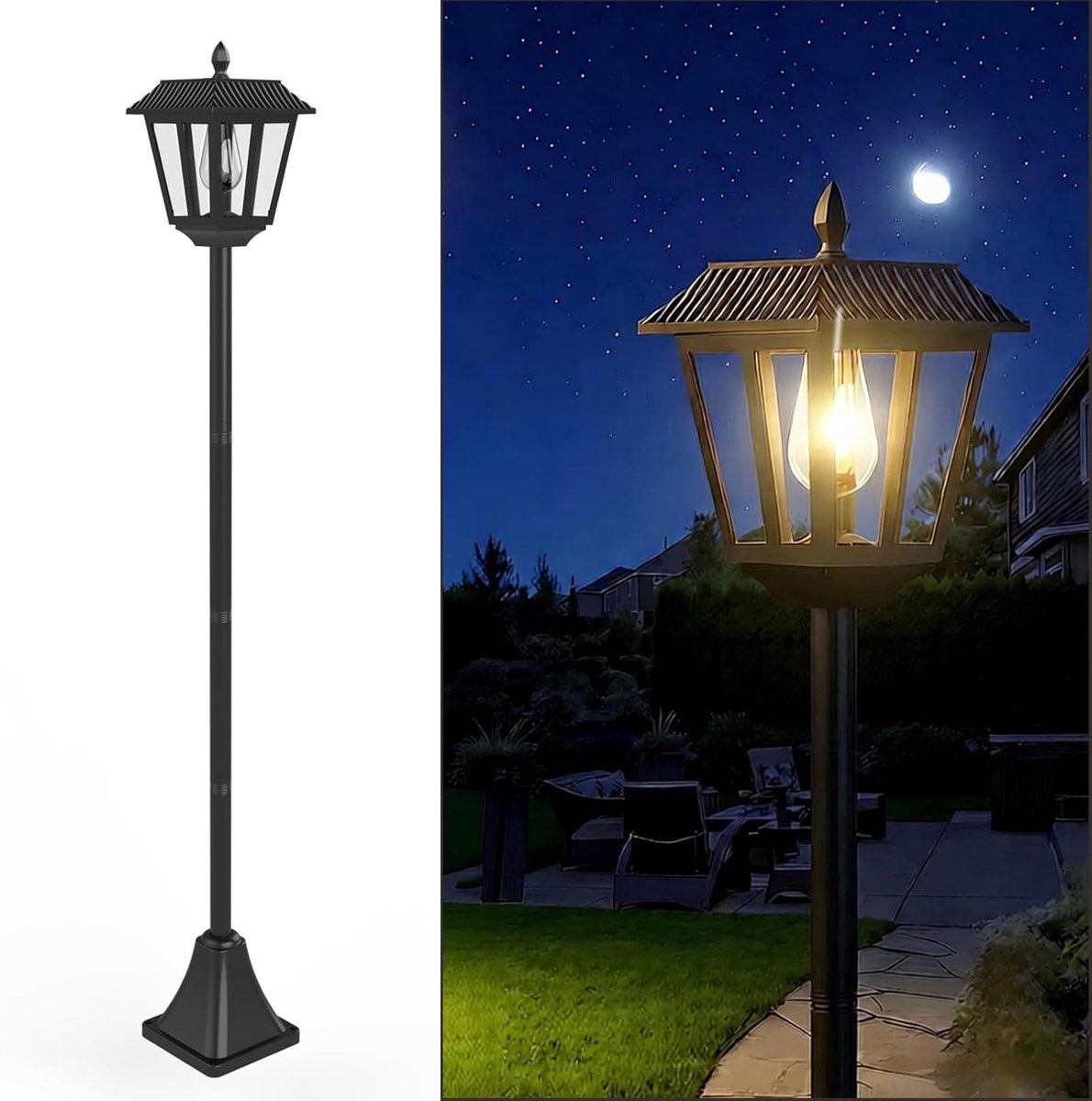 Thijox - Lantaarn op zonne-energie voor buiten, 180 cm staand met grondpen, weerbestendige padverlichting en tuinverlichting in warm wit, ideaal voor