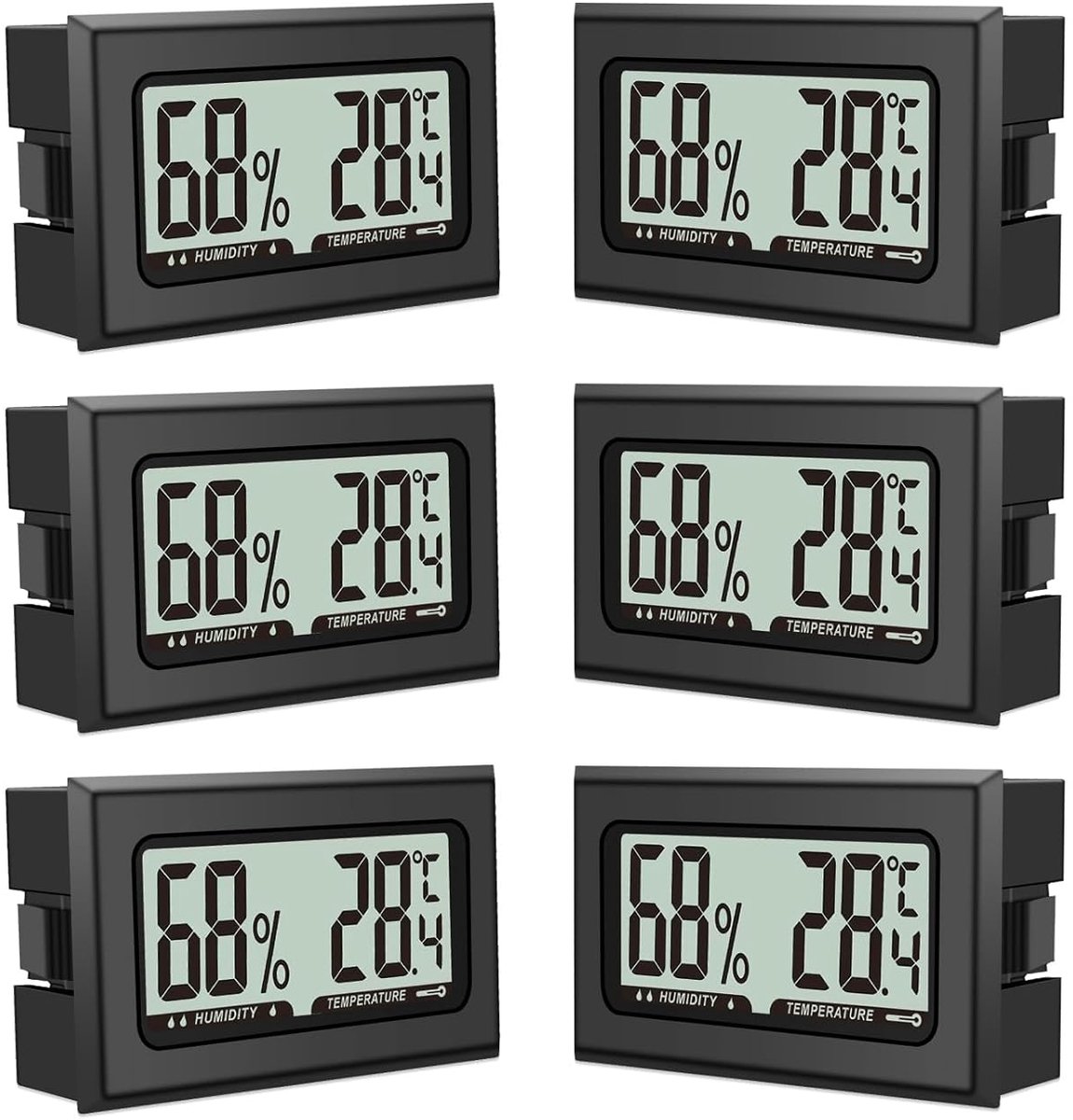 SnelShoppen - 6 stuks Mini Digitale Thermometer Hygrometer Luchtvochtigheidsmeter voor Binnen, Kassen, Tuinen - Compacte Temperatuurmeter voor Huis, T
