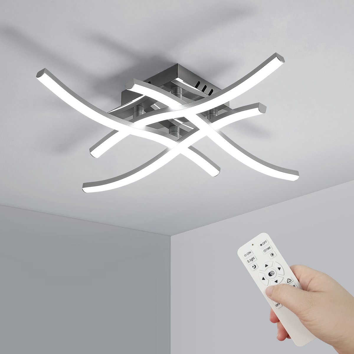 Riserva LED Plafondlamp Modern Design - 28W - 2350 lm - Dimbaar 3000K-6500K - Met Afstandsbediening - Zilver - Moderne Plafonnière voor Woonkamer, Slaapkamer, Keuken en Eetkamer