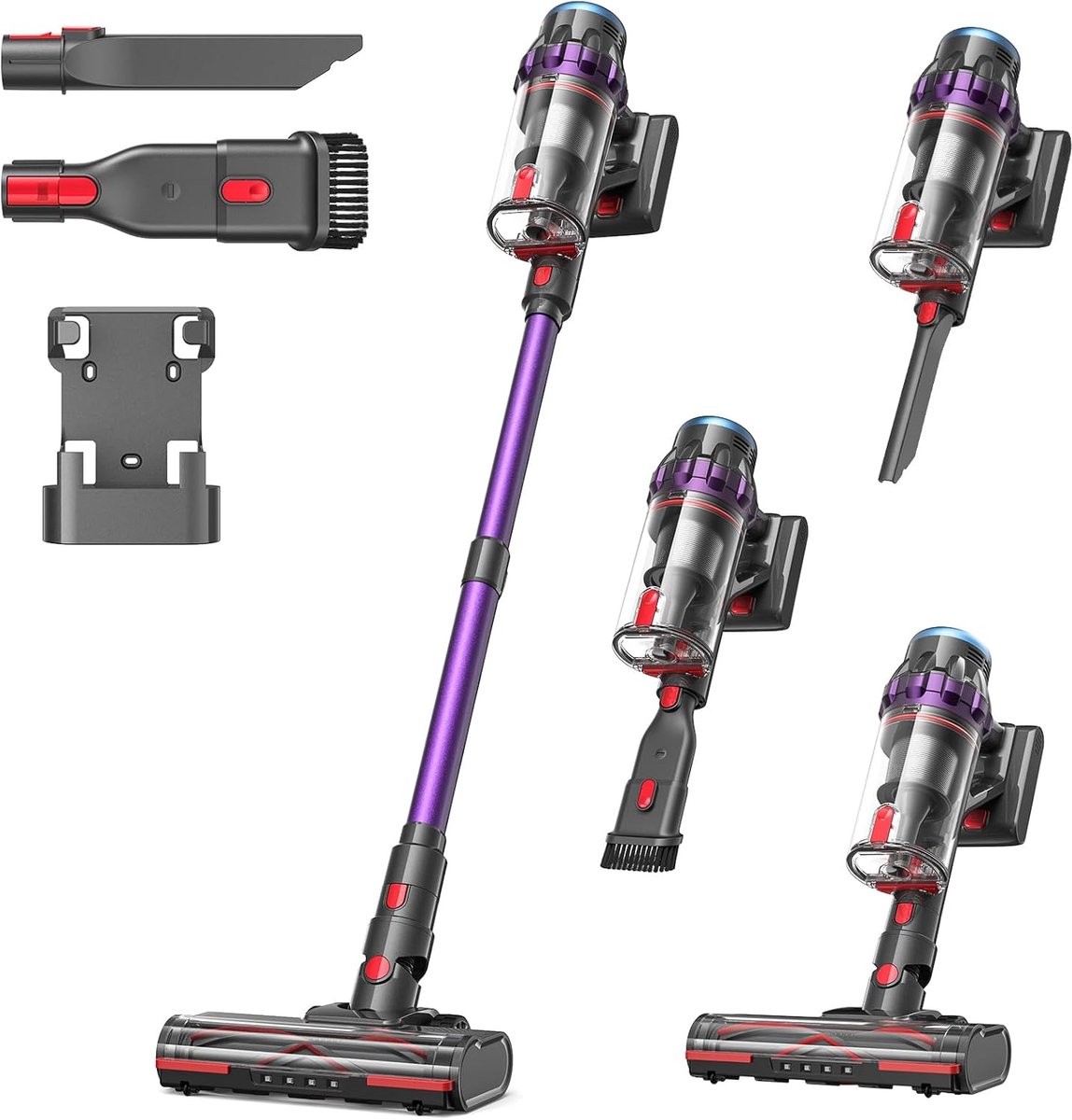 Lubluelu G10 Draadloze Steelstofzuiger 40Kpa- 5 in 1 Handstofzuiger - Zelfstaand Design - 45 Min Gebruikstijd - Verwijderbare Batterij- Anti-klit Borstel - HEPA-filter - LED-koplampen
