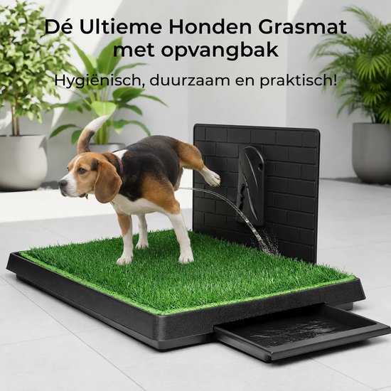 Hondentoilet met grasmat, opvangbak en plasmuur (63 x 50 cm)