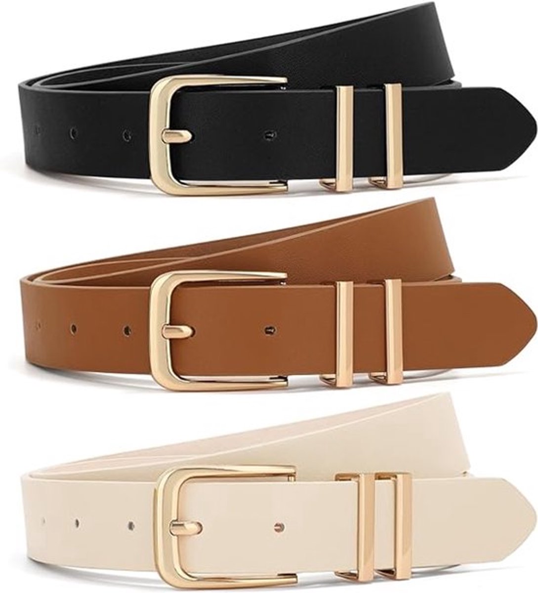 Daity 3 Stuks Riem - damesriem - Stijlvol retro - Broekriem - Dames - Verstelbaar Unisex Ceintuur - leer - damesriemen voor jeans jurken broeken dames lederen tailleriem met gouden gesp - 110 CM