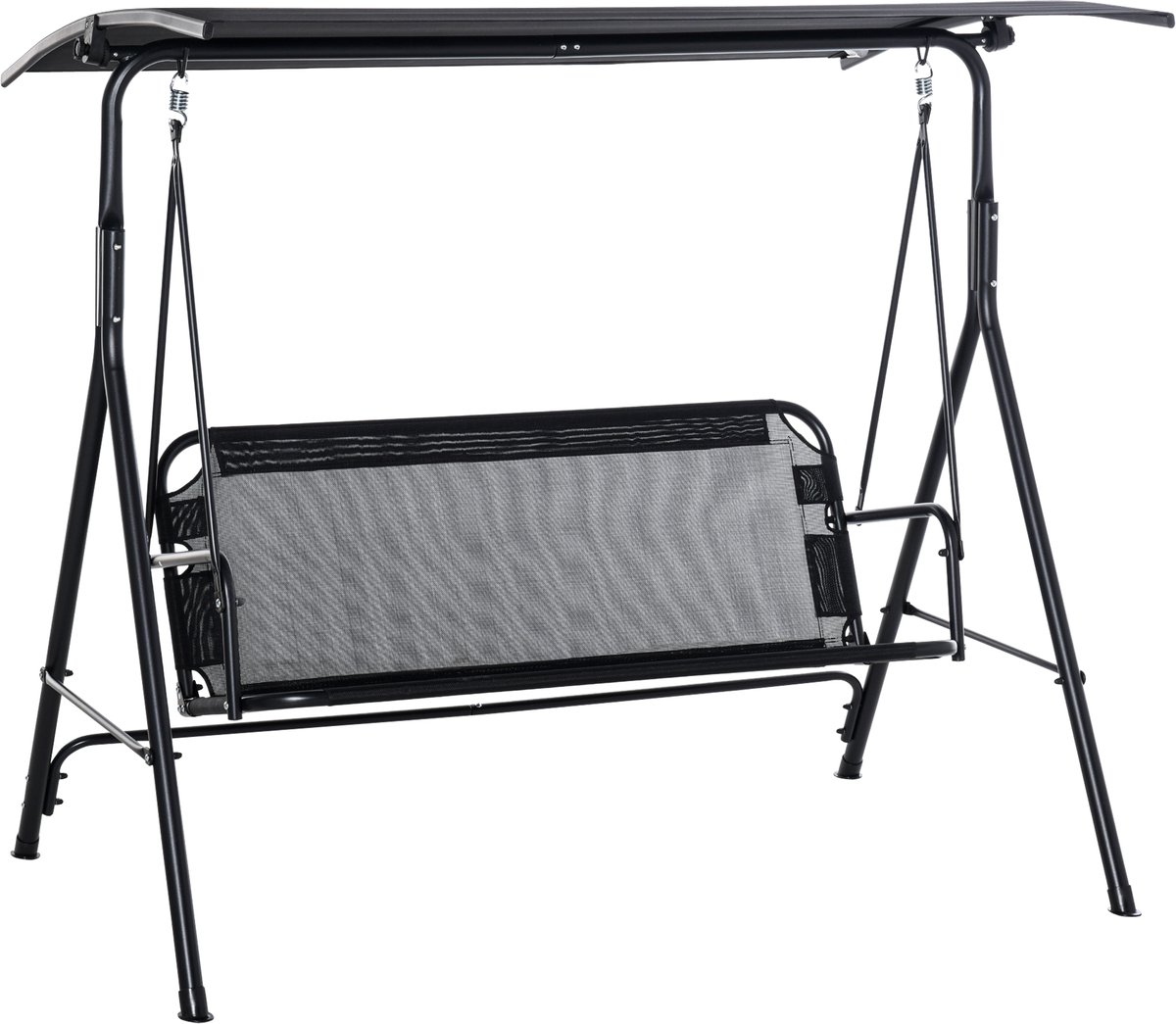 Tuinschommel voor 2 personen, buitenschommel met verstelbare luifel, stalen frame, 172 x 110 x 155 cm, zwart