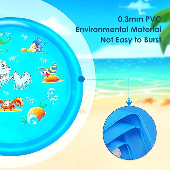 Water speelmat kinderen - Sproeimat met watersproeiers - Antislip splash pad - Opvouwbaar - PVC - 100 x 100 cm Blauw — afbeelding 4