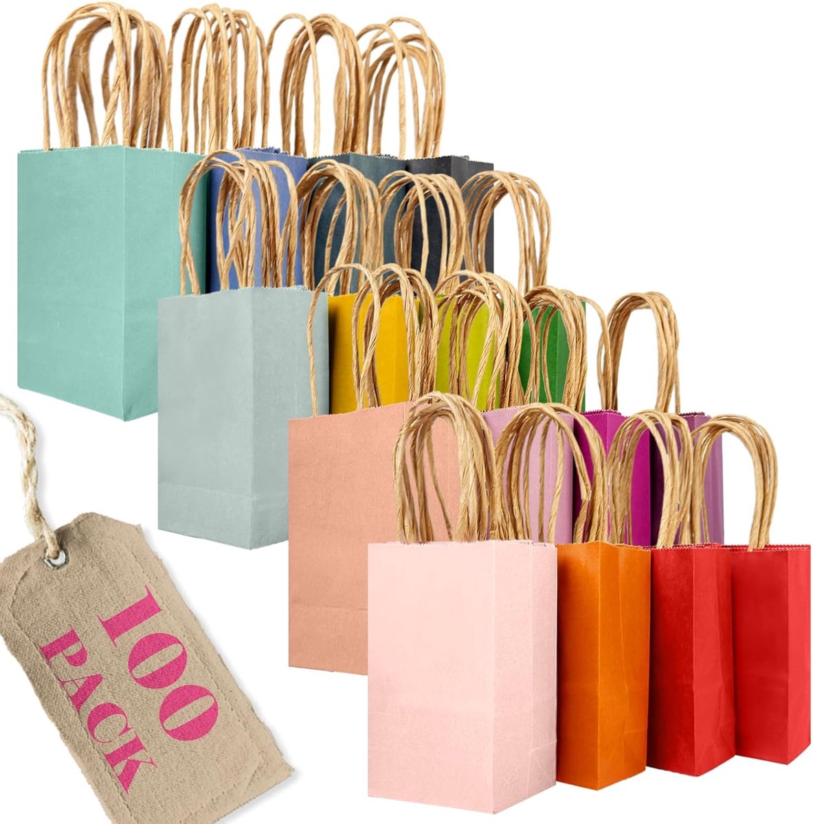 SnelShoppen - 100 Mini Papieren Cadeautassen met Handvatten 11.5x6.3x15.2 cm - Kraft Paper Gift Bags in 16 Kleuren voor Feesten, Verjaardagen en Decor