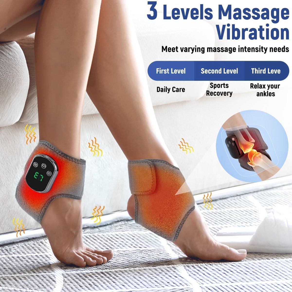 Thijox - 2 Stuks Voetmassageapparaat, Elektrisch Voetmassager 3-in-1 met 5 Warmtestanden, Draadloos Enkelmassageapparaat, Voetwarmer voor Thuis, Kanto — cadeau in Verzorging - foto 3