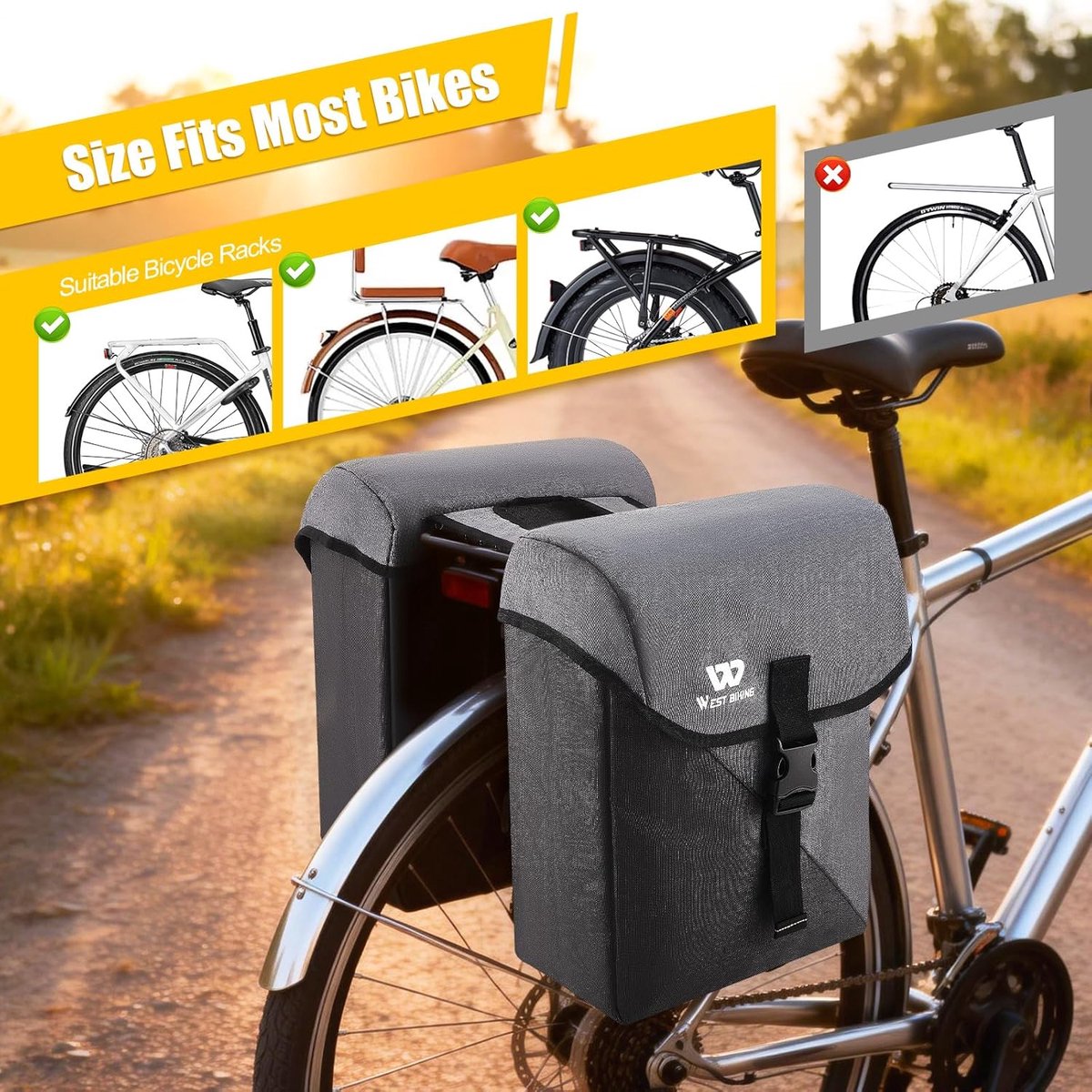 Thijox - Fietstassen voor Bagagedrager Set van 2 - Waterdichte Fietstas met Reflectoren - 35 Liter Polyester Fietstas voor E-bike, MTB en Racefiets -