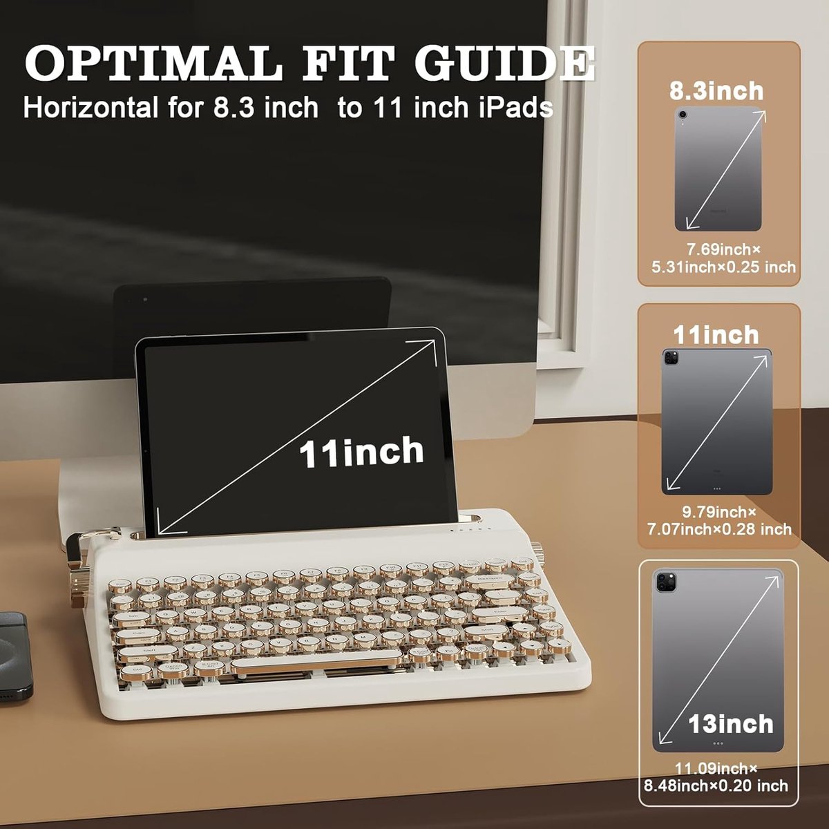 Thijox - Retro Mechanisch Toetsenbord YUNZII QL75 Draadloos Typewriter Toetsenbord RGB Backlit Hot Swappable Multi-Apparaat Wit Onyx Tactile thumbnail 2