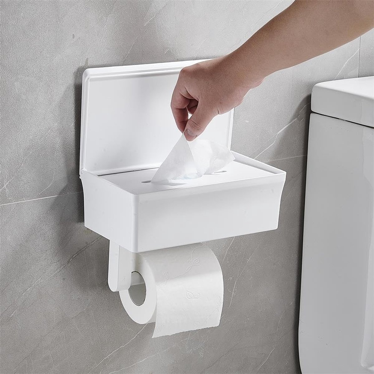 Thijox - Toiletpapierhouder met vochtige doekjesbox - Zelfklevend of boren - Toiletrolhouder met legplank - Wit - Voor badkamer, toiletruimte, en meer